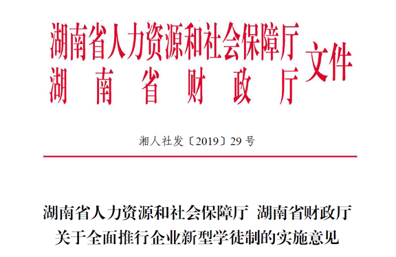 湖南省人力資源和社會保障廳 湖南省財政廳關(guān)于全面推行企業(yè)新型學徒制的實施意見